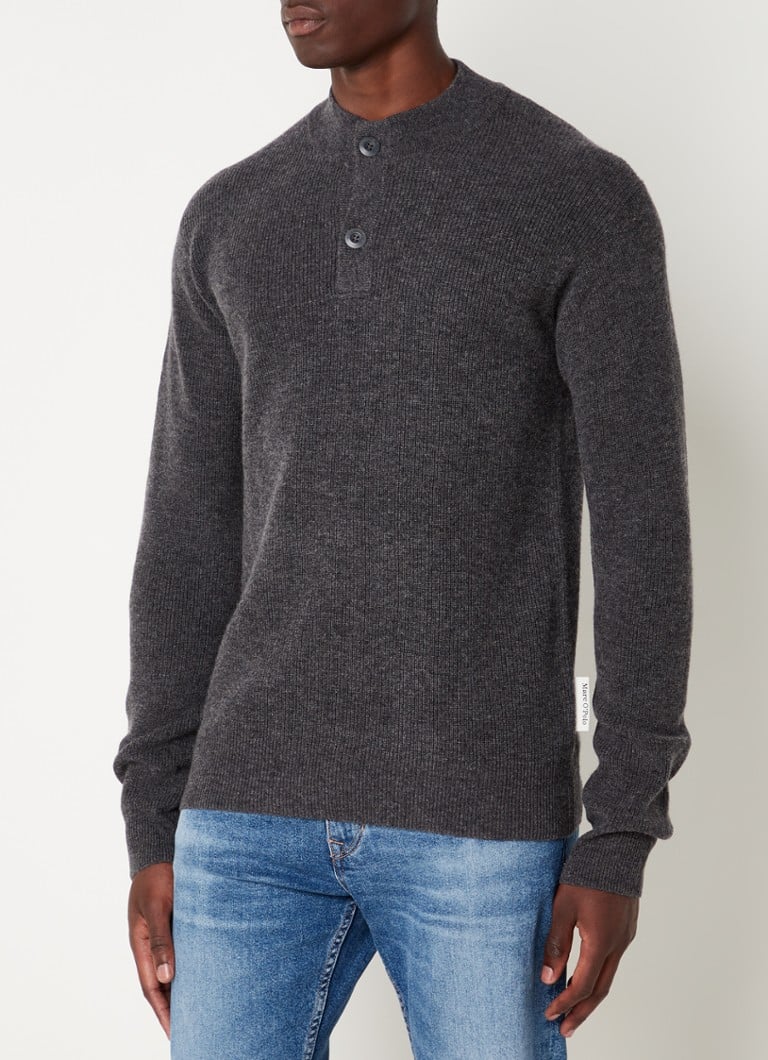 Marc O'Polo - Troyer grofgebreide pullover in wolblend  - Grijs
