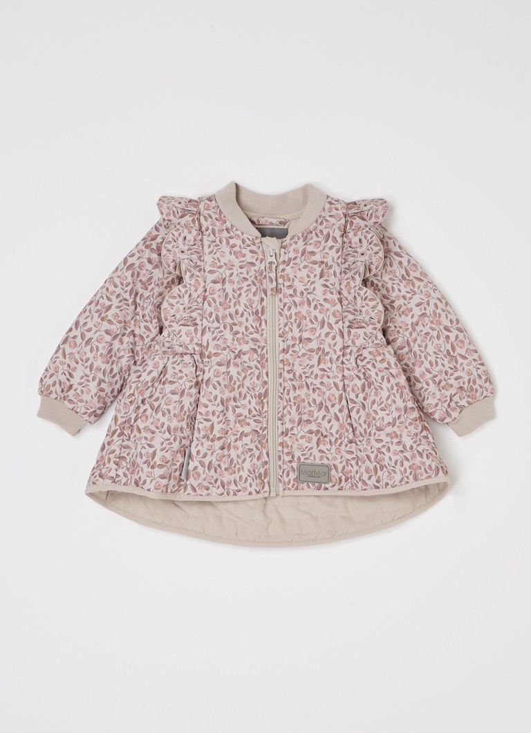 YILKOO Korte gewatteerde jas voor dames, winterjas, vintage, bloemenprint, open voorkant, kort, licht, gewatteerd jack, Blauw, S