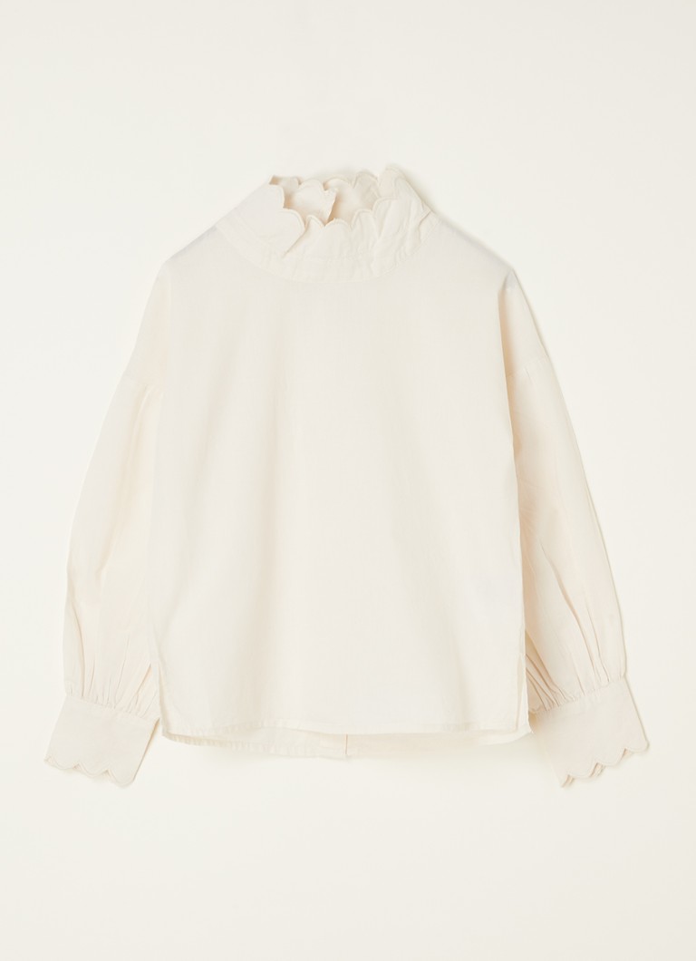 MarMar COPENHAGEN - Tyra blouse met ruches en opstaande kraag - Beige