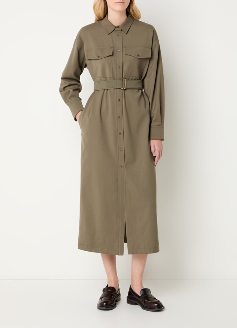 MaxMara - Clown midi blousejurk in scheerwolblend met ceintuur - Khaki