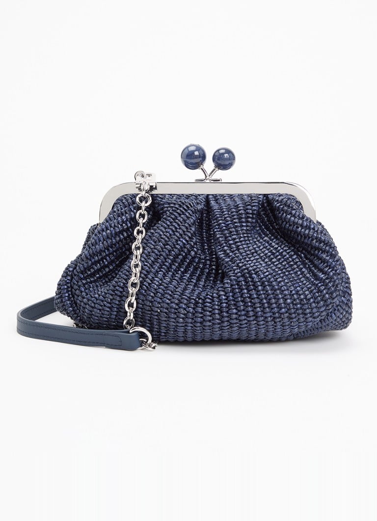 MaxMara - Clutch van raffia met afneembare schouderriem - Donkerblauw