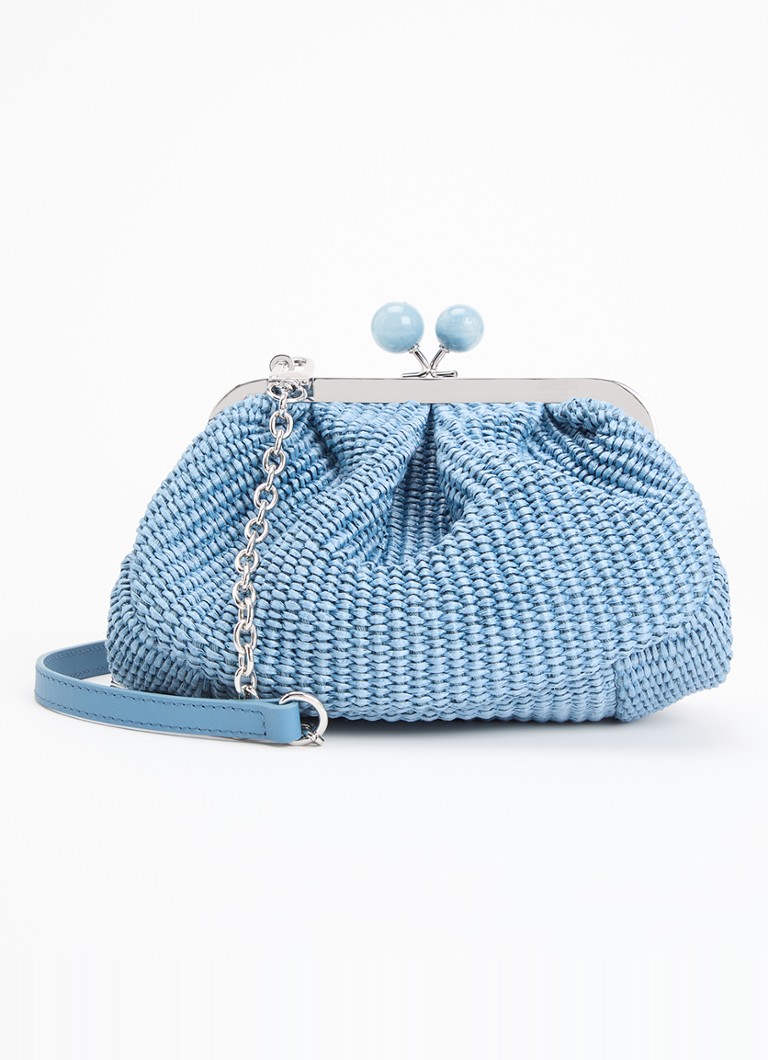 MaxMara - Clutch van raffia met afneembare schouderriem - Staalblauw
