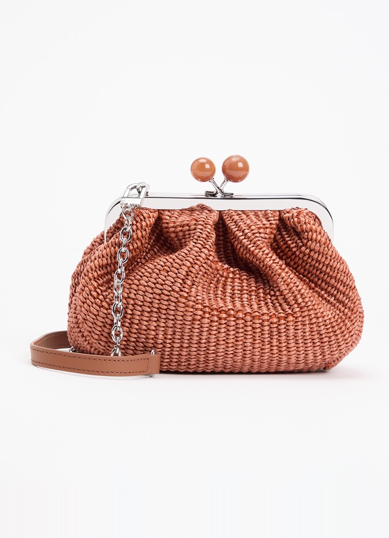 MaxMara - Clutch van raffia met afneembare schouderriem - Oranjebruin
