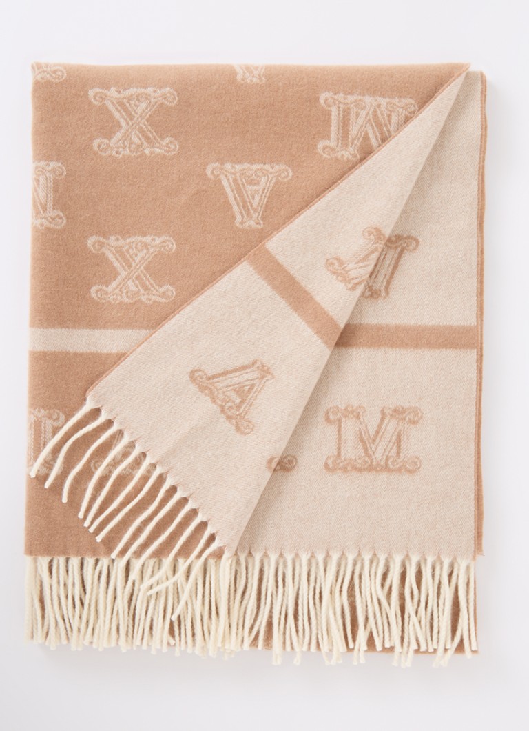 MaxMara - Klause fijngebreide sjaal van kasjmier met logoprint 180 x 70 cm  - Camel