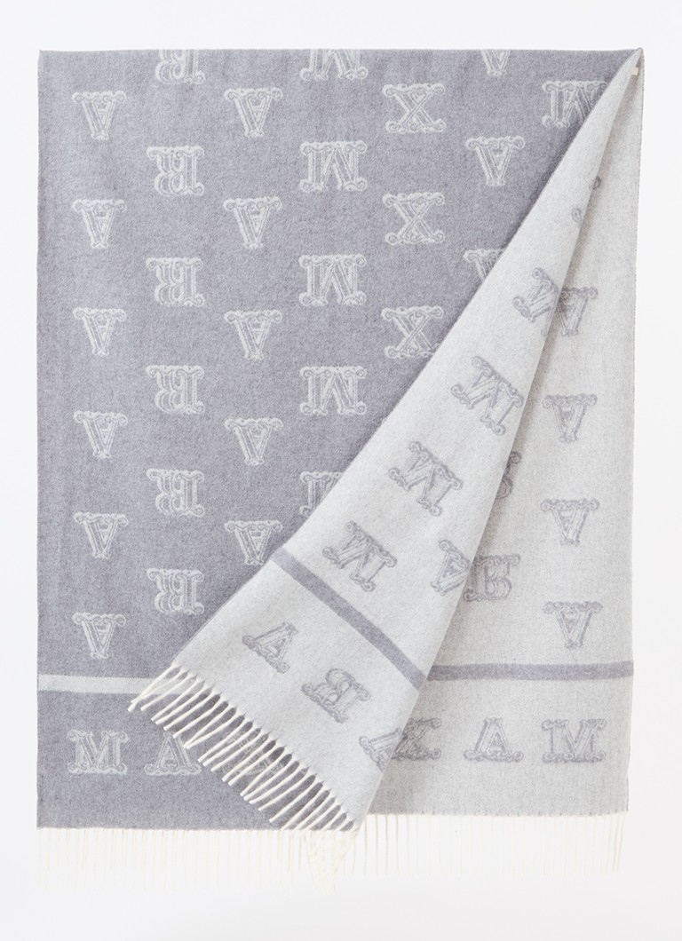 MaxMara - Klause fijngebreide sjaal van kasjmier met logoprint 180 x 70 cm  - Lichtgrijs