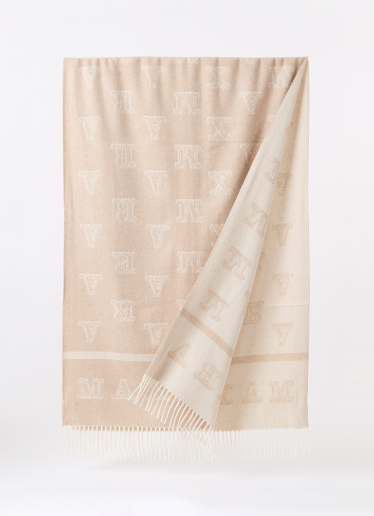 MaxMara - Klause fijngebreide sjaal van kasjmier met logoprint 180 x 70 cm  - Zand