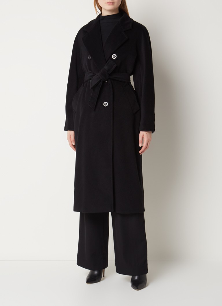MaxMara - Madame mantel in kasjmierblend met strikceintuur - Zwart