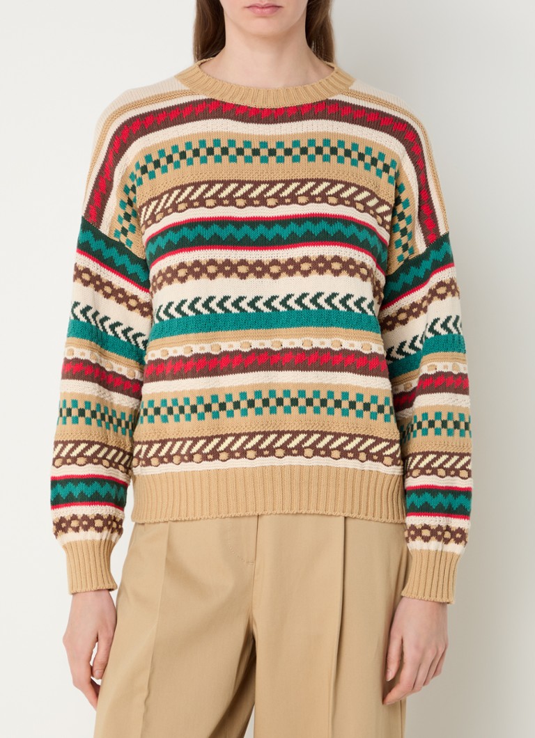 MaxMara - Novarra grofgebreide trui met ingebreid patroon - Zand