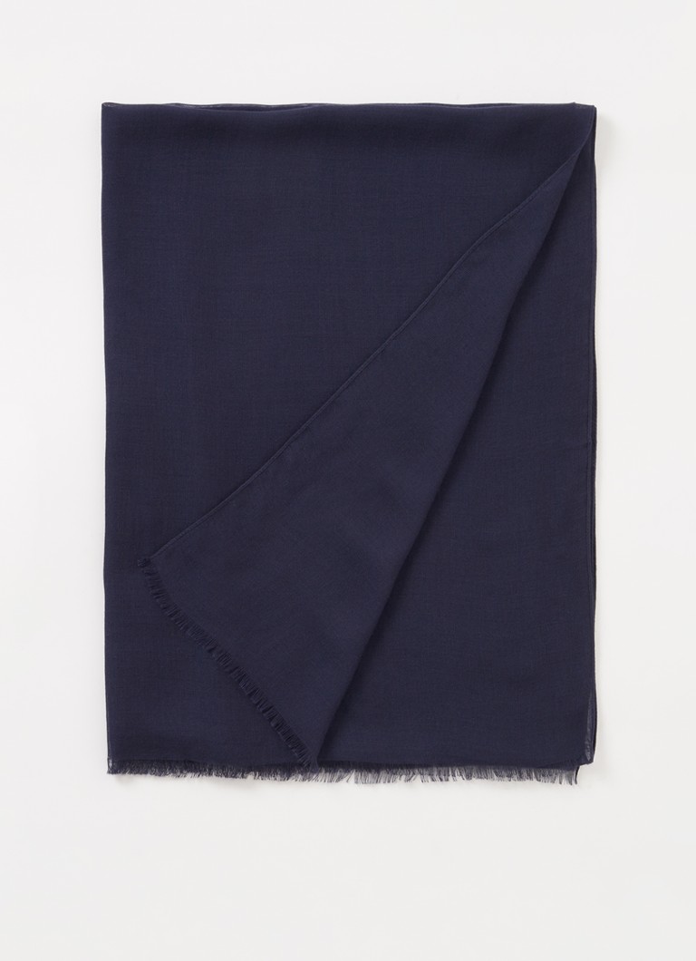 MaxMara - Osvaldo sjaal met gerafelde zoom 175 x 70 cm - Donkerblauw