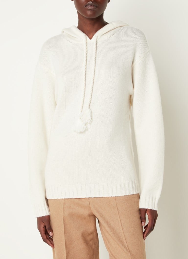 MaxMara - Rienza fijngebreide hoodie in kasjmierblend  - Gebroken wit