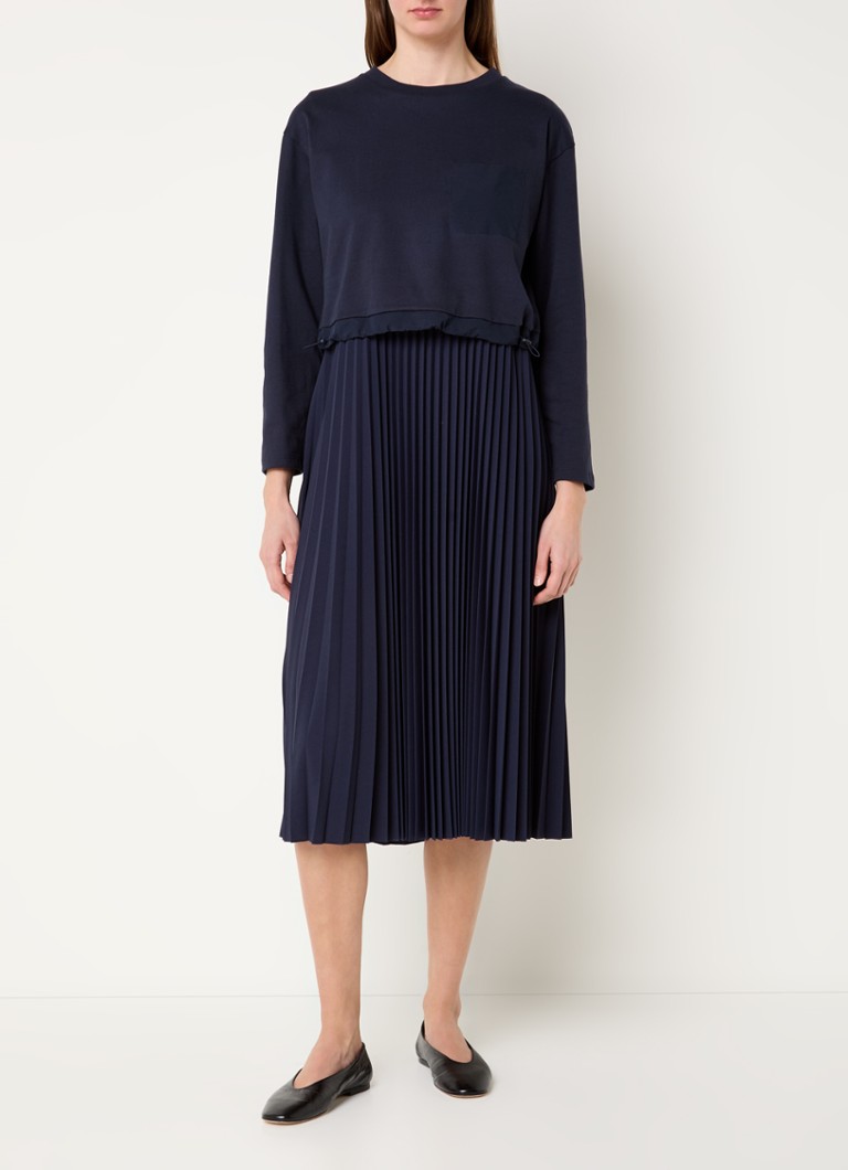 MaxMara - Scatola midi jurk met plissé - Donkerblauw