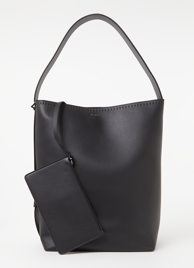 MaxMara - Shopper van kalfsleer met uitneembaar etui - Zwart