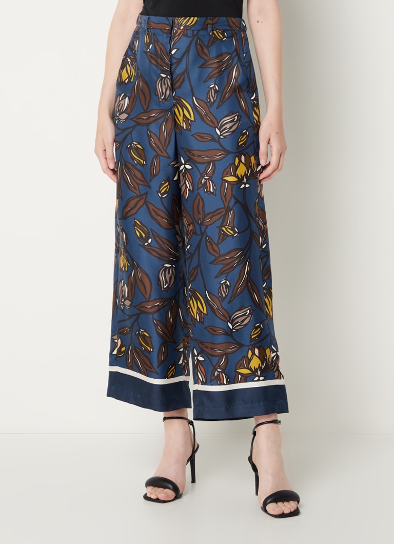 MaxMara - Time high waist wide fit palazzobroek van zijde met print - Donkerblauw