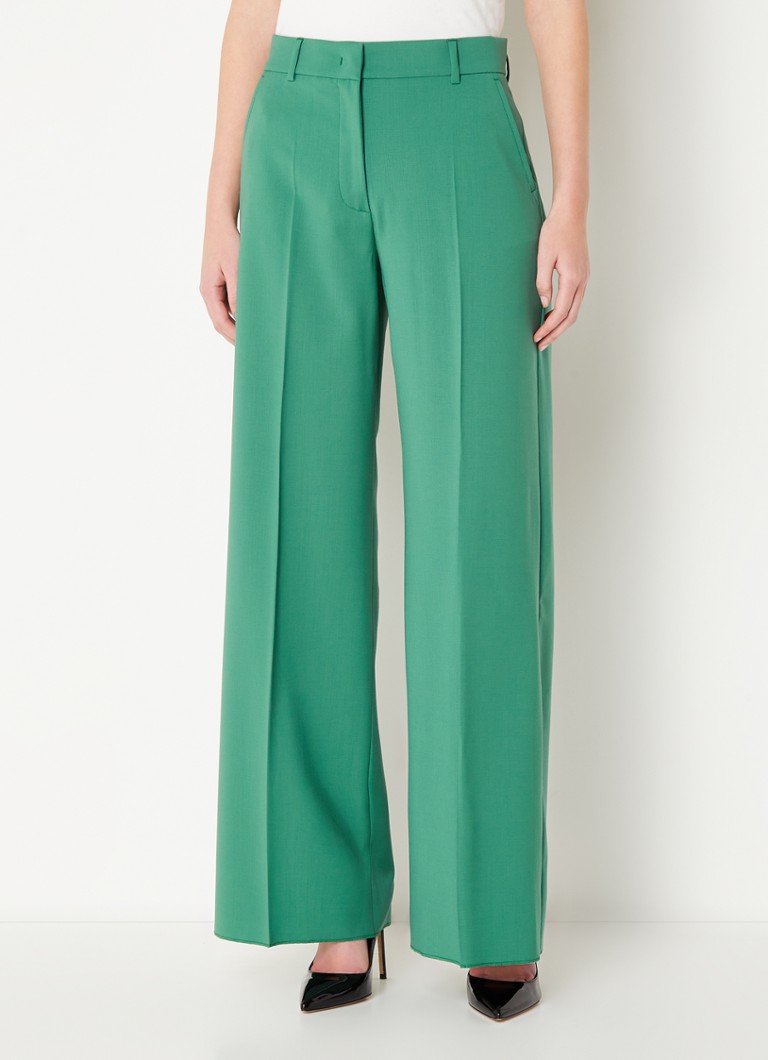 MaxMara - Visivo high waist wide fit pantalon van scheerwol - Groen