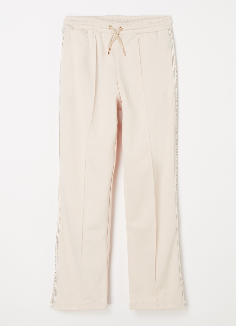 Michael Kors - High waist straight fit trackpants met logoband en lurex - Beige