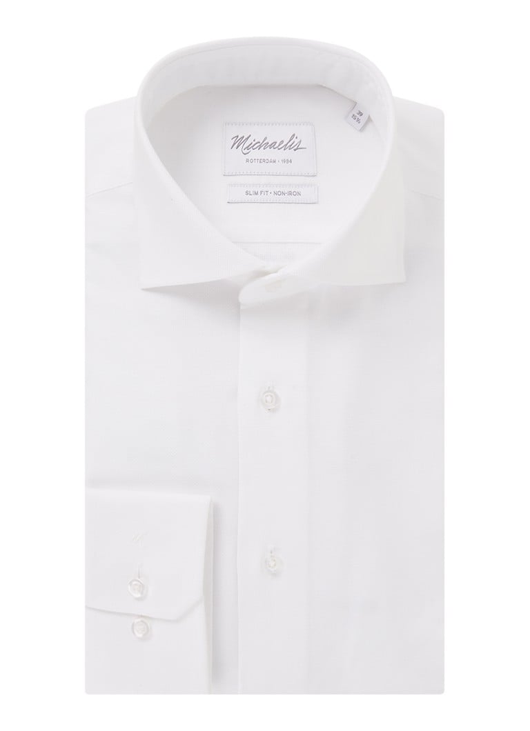 Michaelis - Slim fit strijkvrij overhemd met cut away kraag - Wit