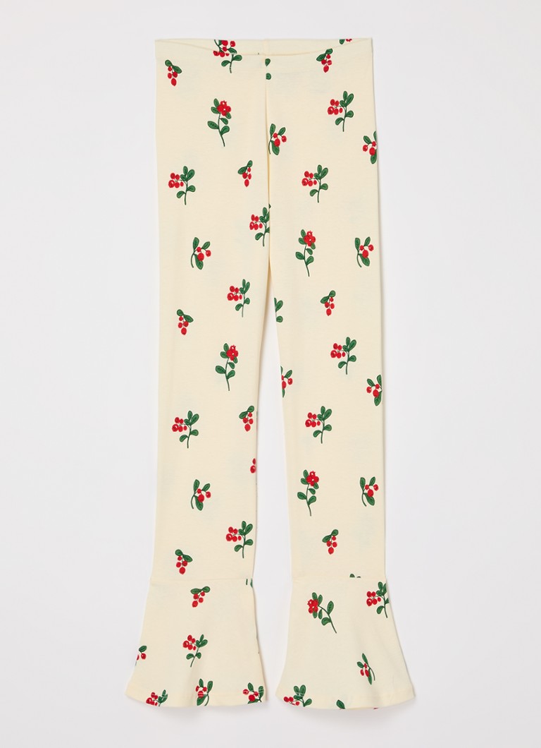 Mini Rodini - Lingon high waist flared legging van biologisch katoen - Creme