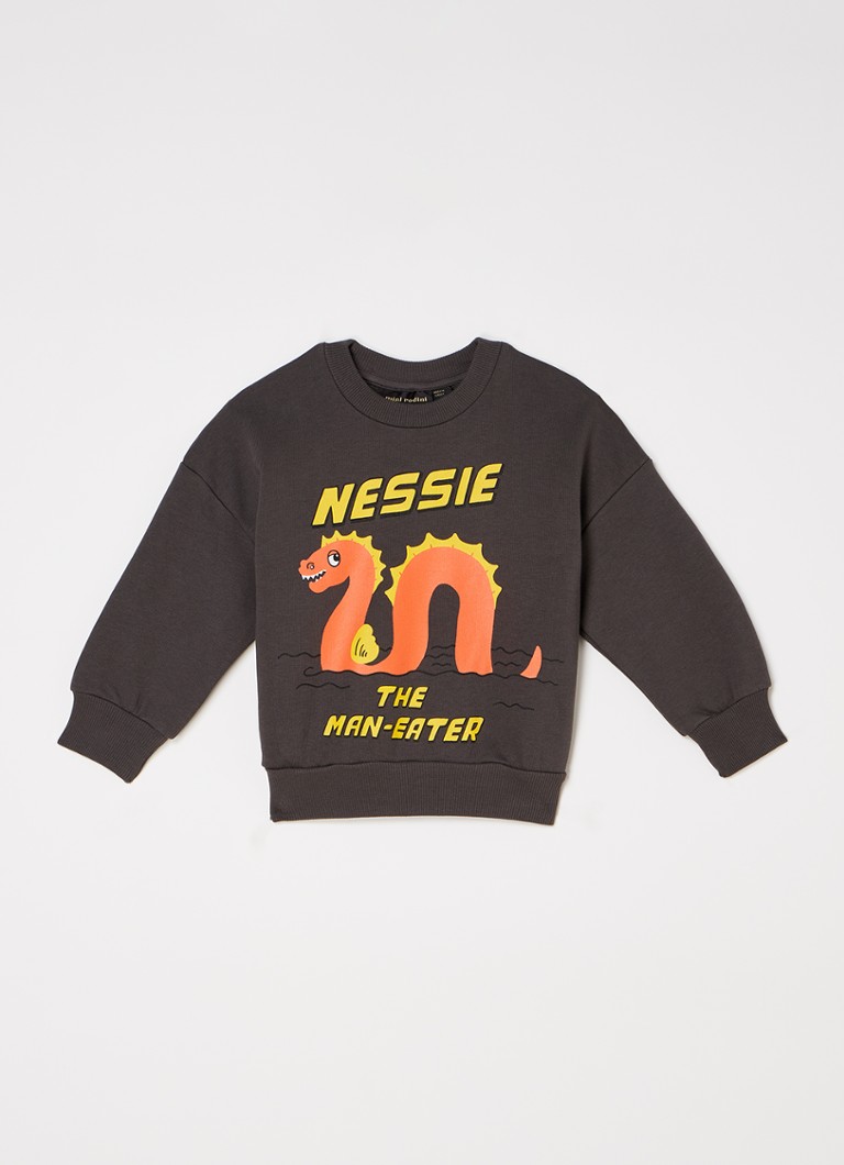 Mini Rodini - Nessie sweater van biologisch katoen met frontprint - Antraciet