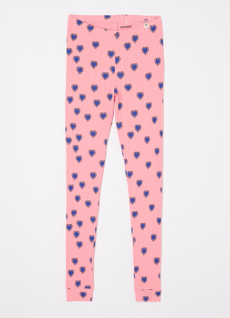 Mini Rodini - Ribgebreide legging met print  - Roze