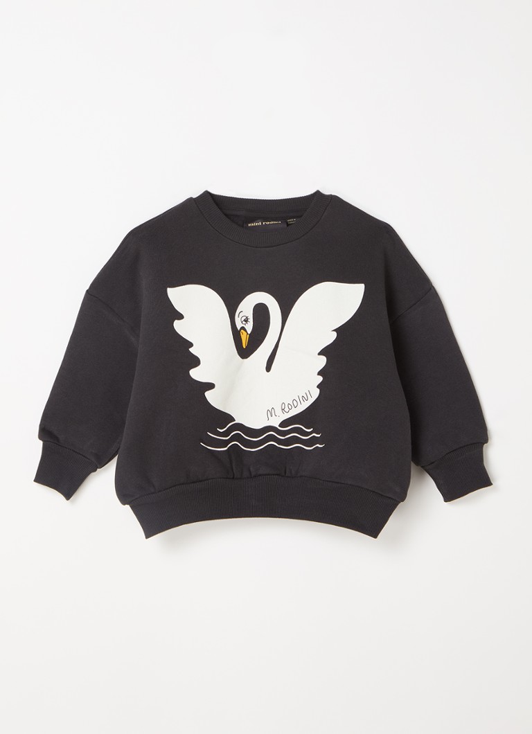 Mini Rodini - Swan sweater van biologisch katoen met print - Antraciet