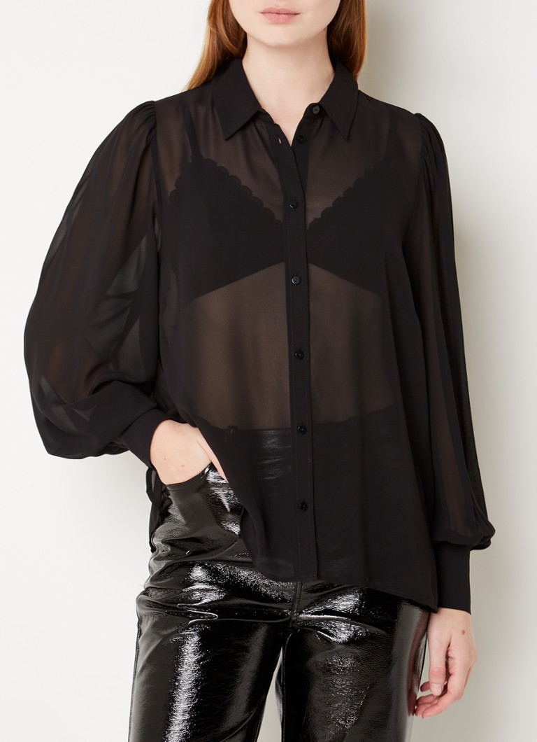 Zuigeling deelnemen stel voor Modström BaoMD semi-transparante blouse met pofmouw • Zwart • de Bijenkorf