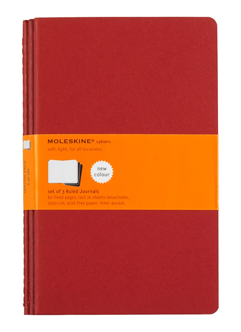 Moleskine - Cahier L gelinieerd schrift set van 3 - Donkerrood