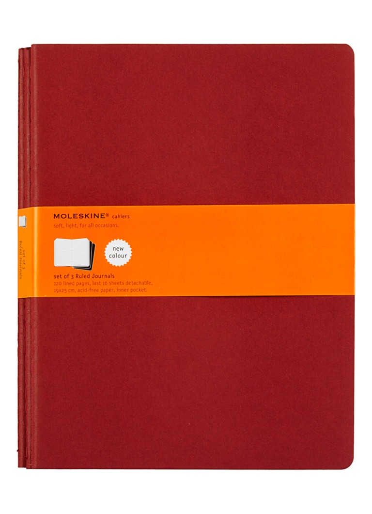 Moleskine Cahier XL gelinieerd schrift set van 3 • Donkerrood • de