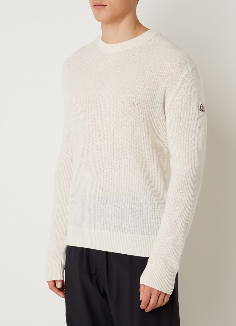 een Oordeel Haalbaarheid Moncler Fil De Plume fijngebreide trui in kasjmierblend met logo • Wit • de  Bijenkorf