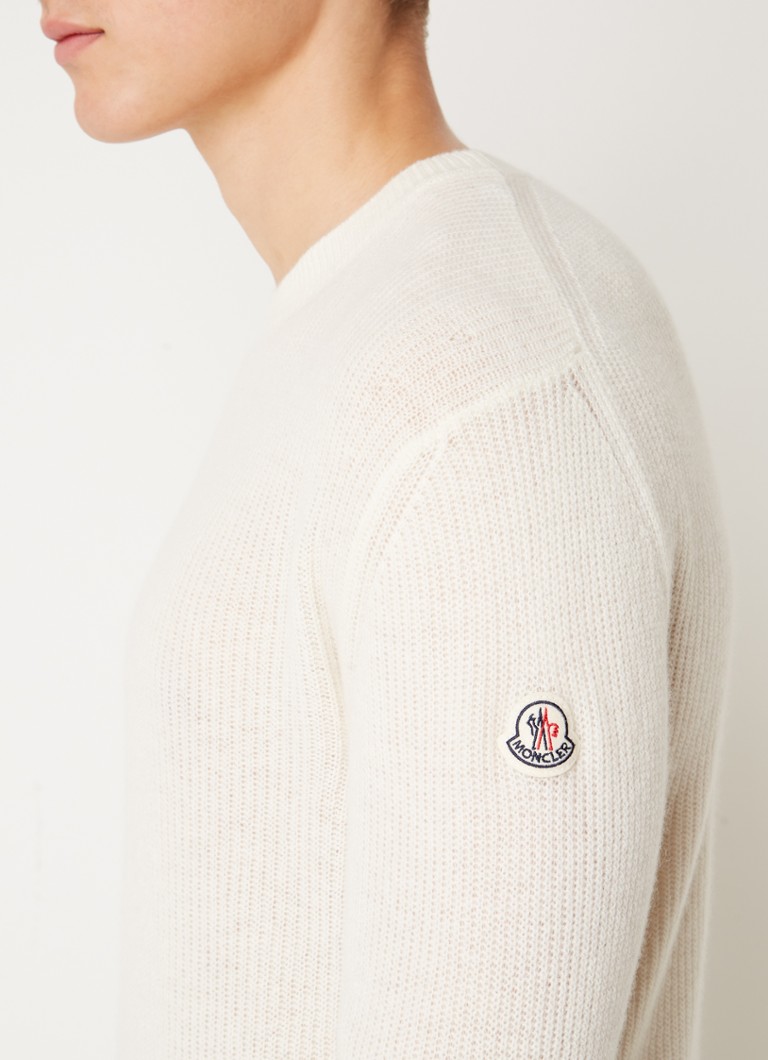 een Oordeel Haalbaarheid Moncler Fil De Plume fijngebreide trui in kasjmierblend met logo • Wit • de  Bijenkorf