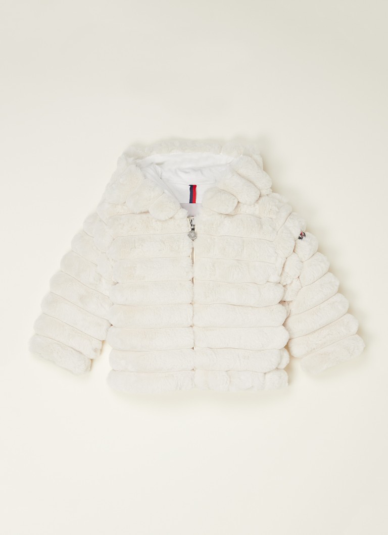 Moncler jas imitatiebont met donsvulling en capuchon • Gebroken wit • de