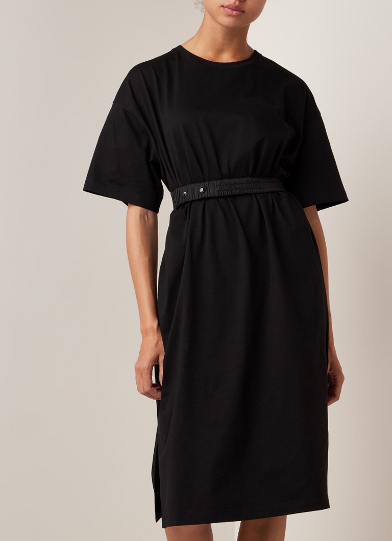 Moncler Oversized T Shirt Jurk Met Logoprint En Ceintuur Zwart