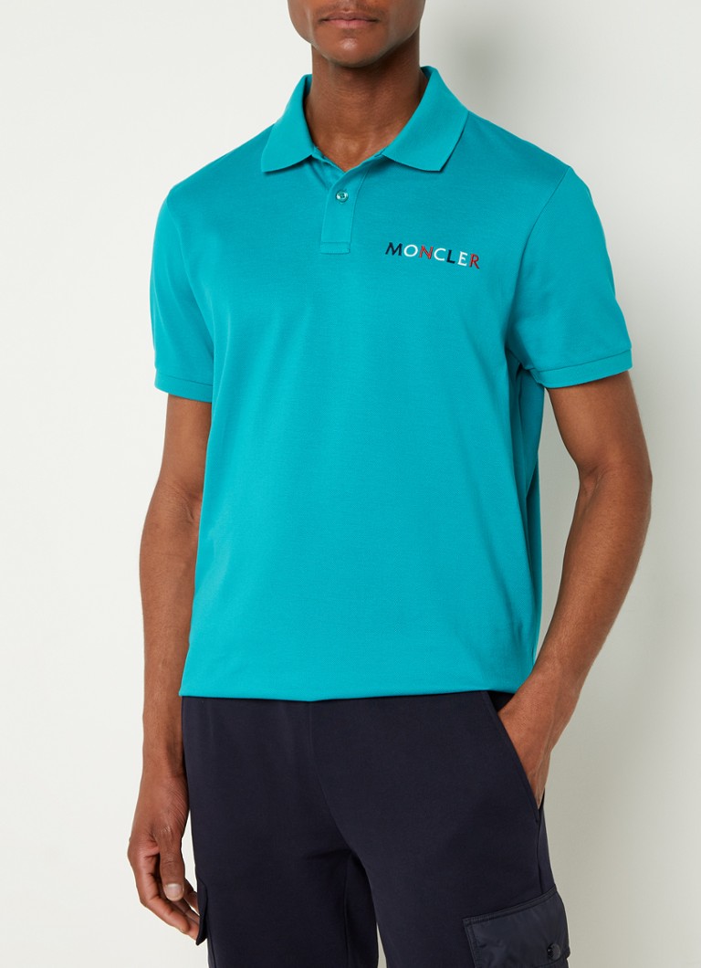 Moncler - Regular fit polo met logoborduring - Turquoise