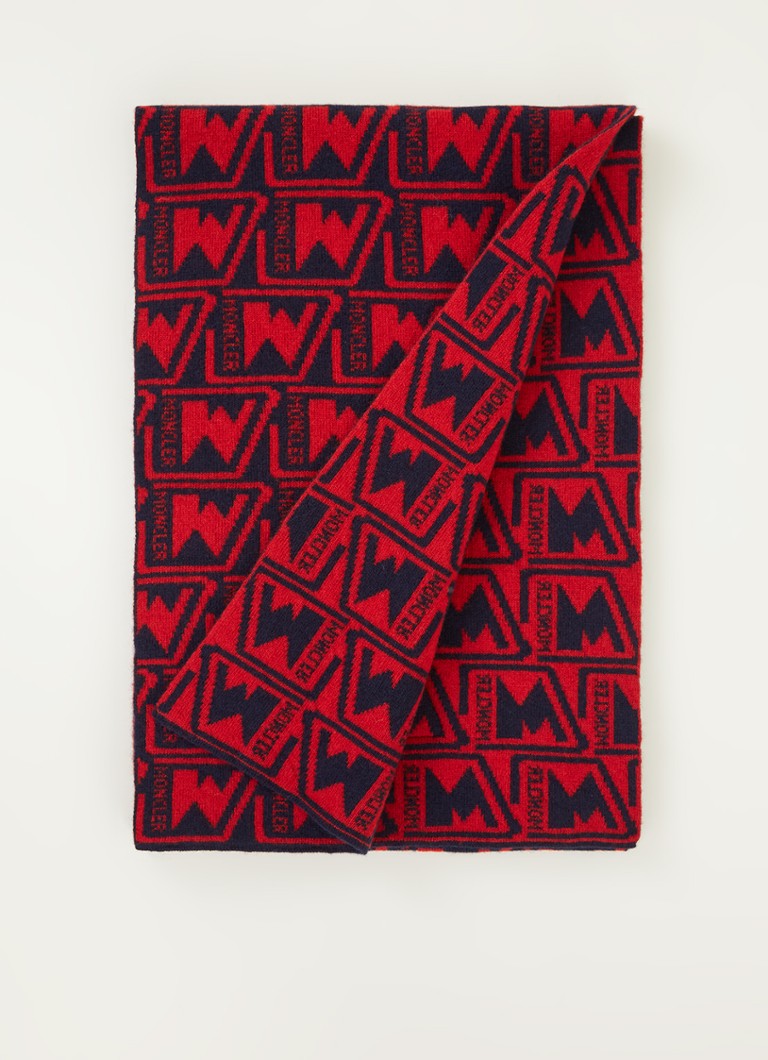 Moncler - Sjaal van wol met logoprint 180 x 30 cm - Donkerblauw