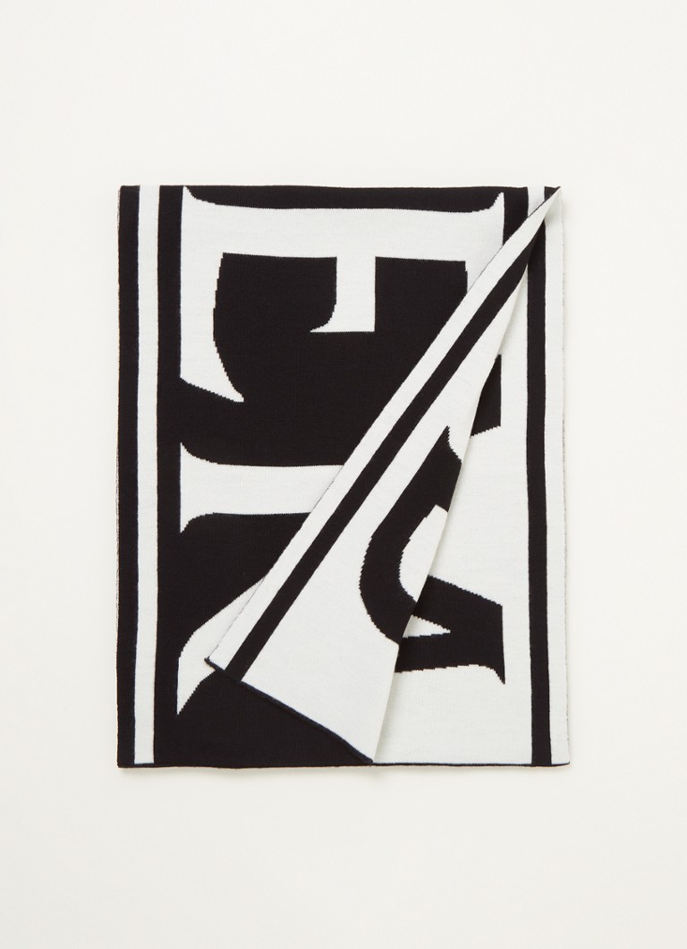 Moncler - Sjaal van wol met logoprint 185 x 35 cm - Zwart