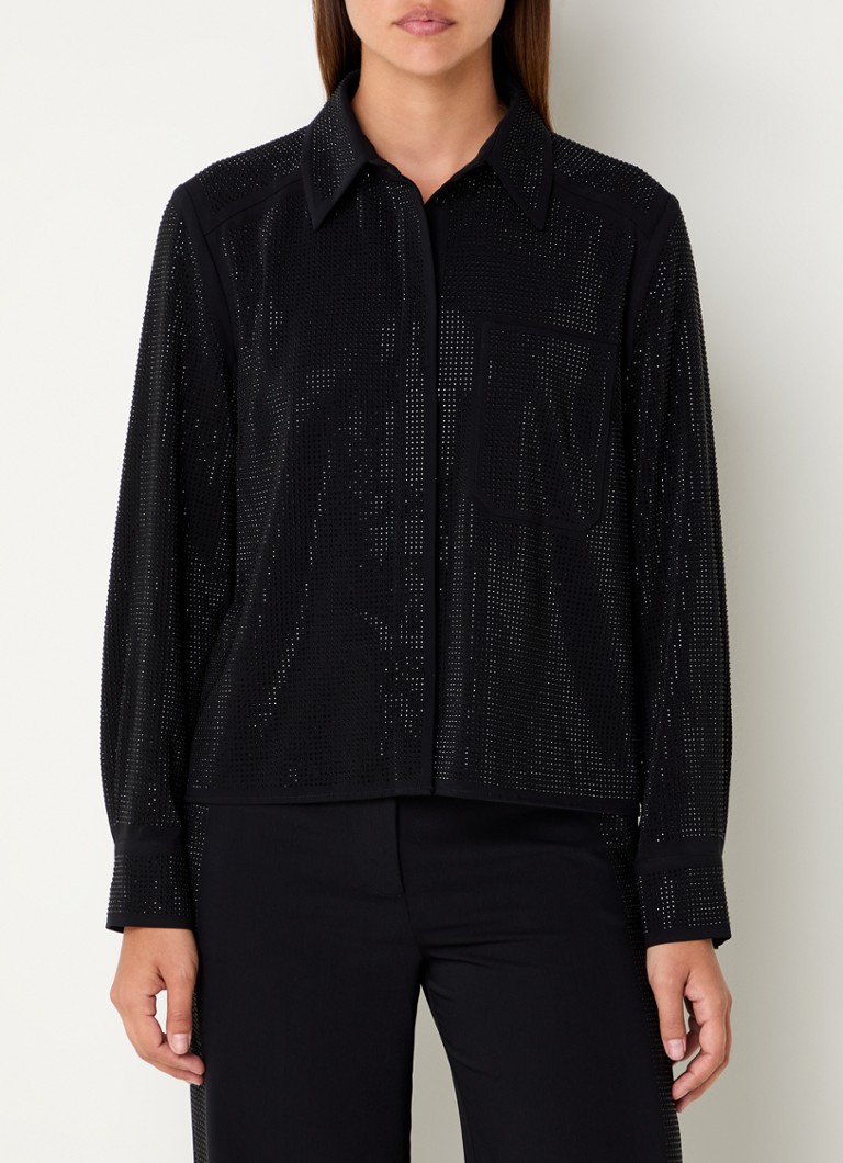 Mos Mosh - MMPennie blouse met strass en borstzak - Zwart