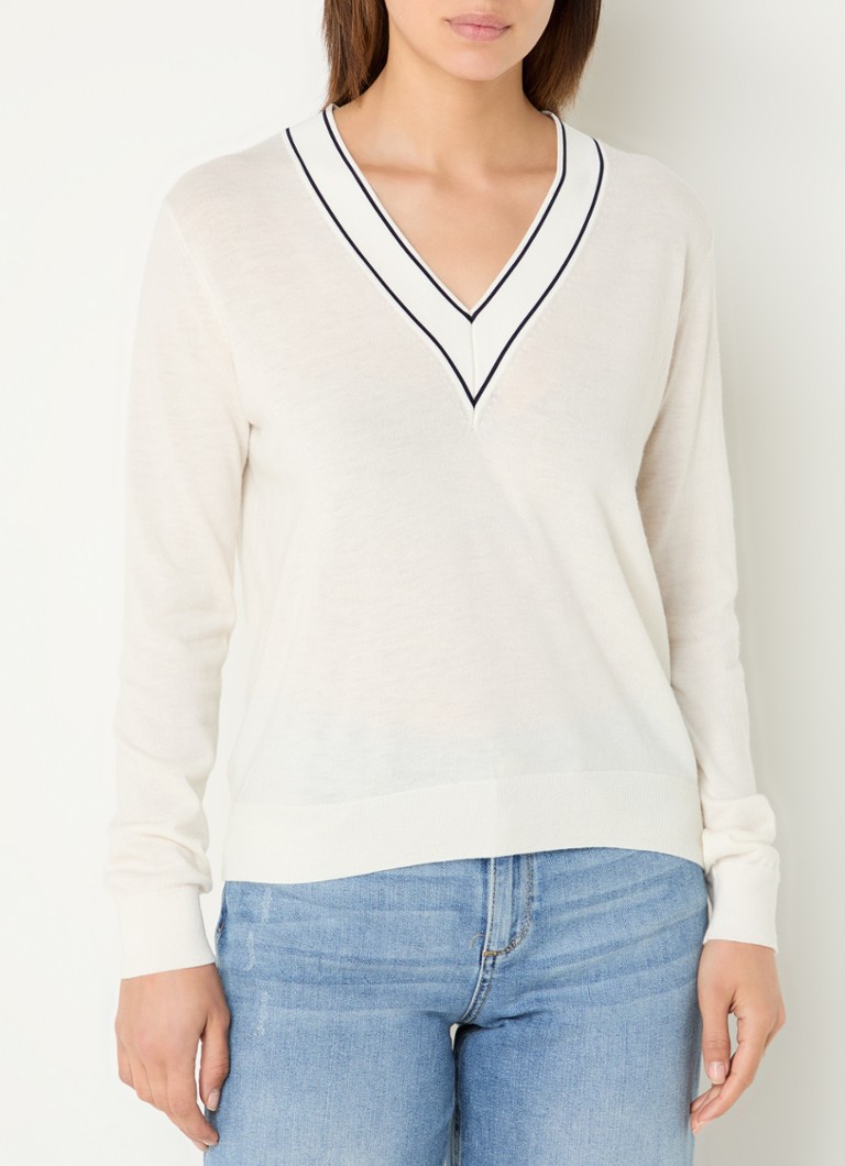 Mos Mosh - MMRelena fijngebreide pullover met V-hals - Gebroken wit