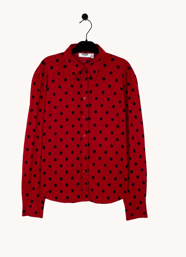Moschino - Vintage blouse met stippenprint - maat M  - Rood