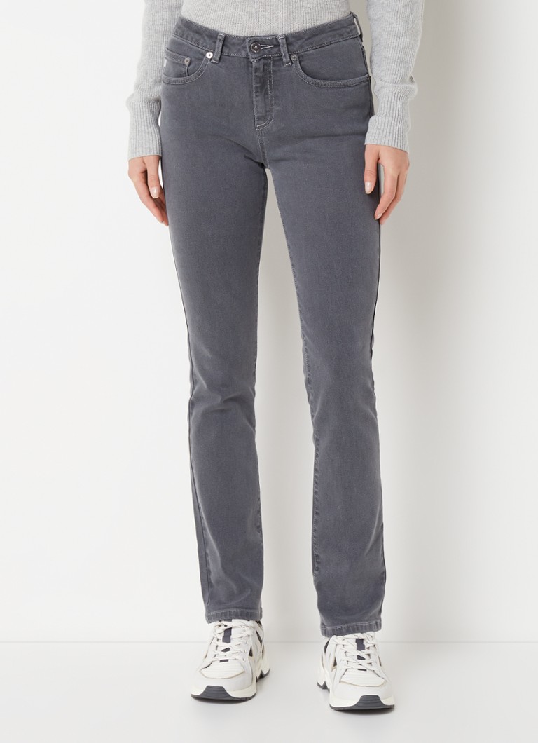 MUD Jeans - Faye straight leg jeans met lichte wassing en stretch - Lichtgrijs