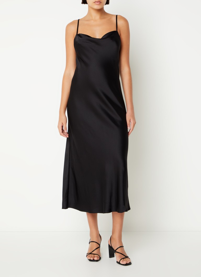 Midi Jurk Zwarte Lange Jurk Spaghettibandjes Embroidery Midi