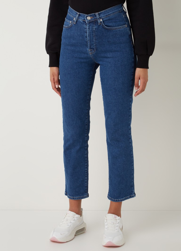 NA-KD - High waist straight leg cropped jeans met medium wassing - Indigo