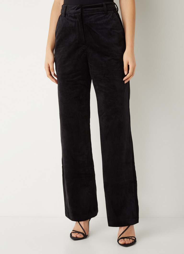 NA-KD - High waist wide fit pantalon van fluweel - Zwart