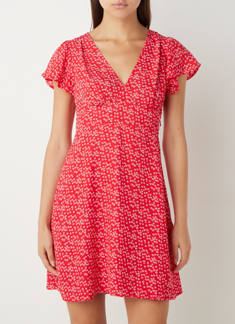 NA-KD - Mini jurk met bloemenprint en vlindermouw - Rood