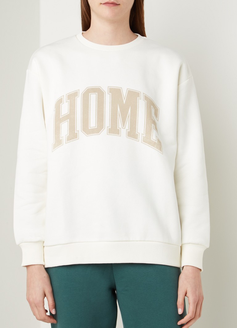 NA-KD - Oversized sweater met print - Gebroken wit