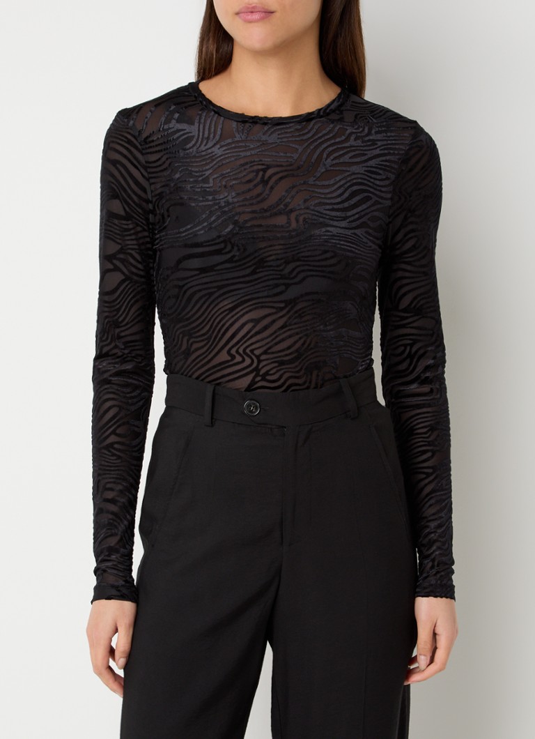 Neo Noir - Ella semi-transparante top met zebraprint - Zwart