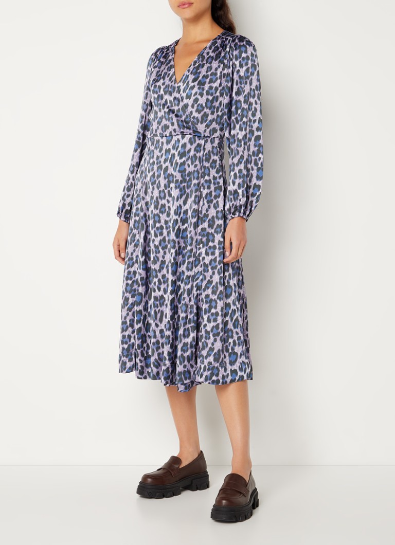 Neo Noir Hannah Leo Frenzy Midi Wikkeljurk Met Panterprint Blauw De 