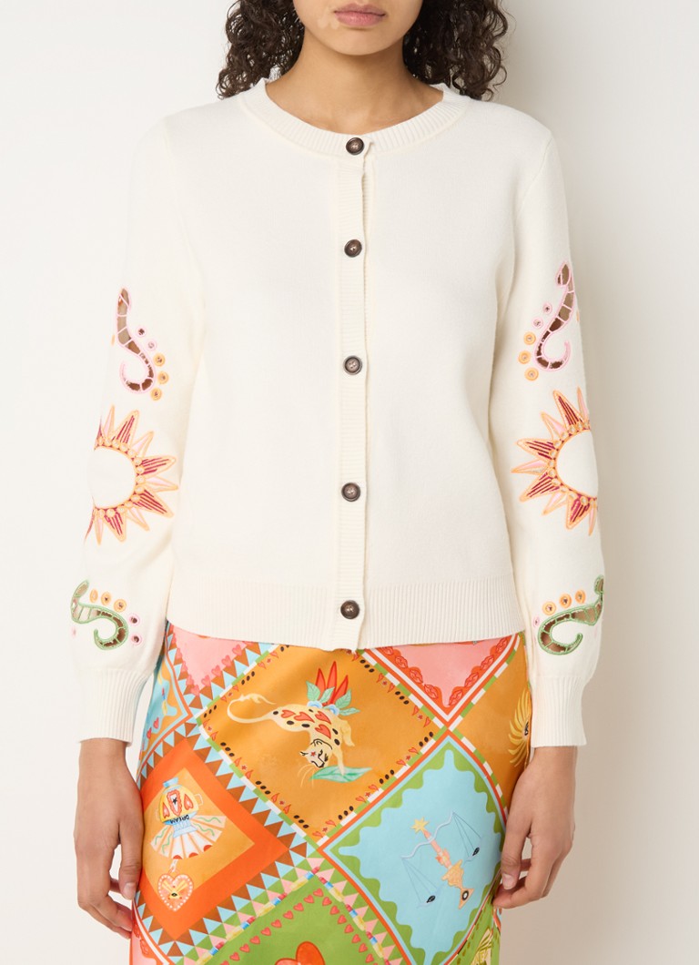 Never Fully Dressed - Fijngebreid vest met borduring - Creme