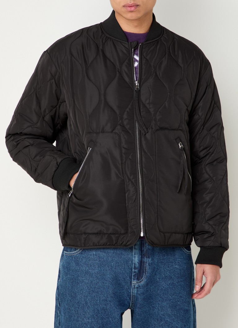 New Amsterdam Surf Association - Gewatteerd bomberjack met quilt patroon en ritszakken - Zwart