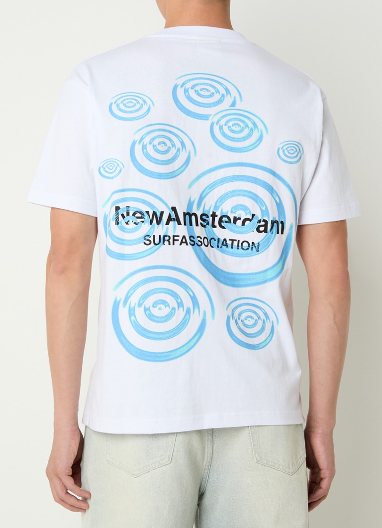 New Amsterdam Surf Association - Ripple T-shirt met logo- en backprint - Wit