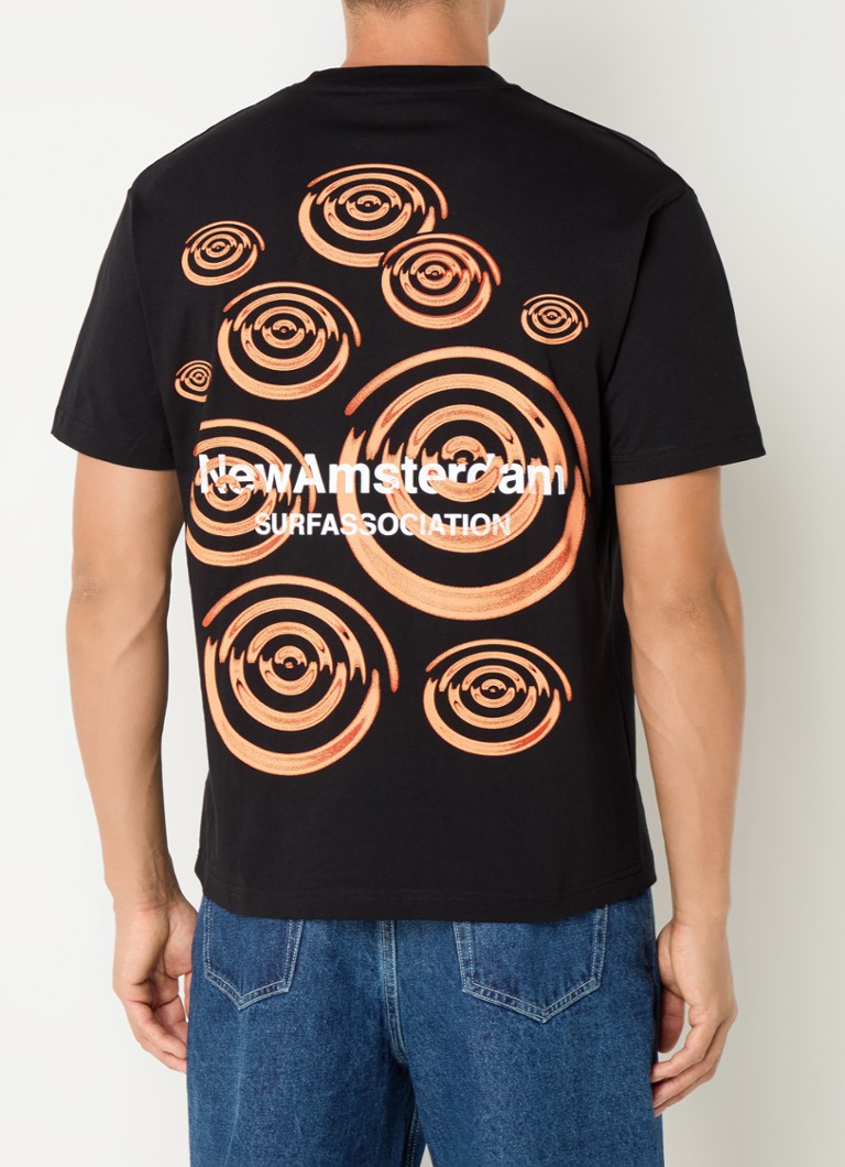 New Amsterdam Surf Association - Ripple T-shirt met logo- en backprint - Zwart