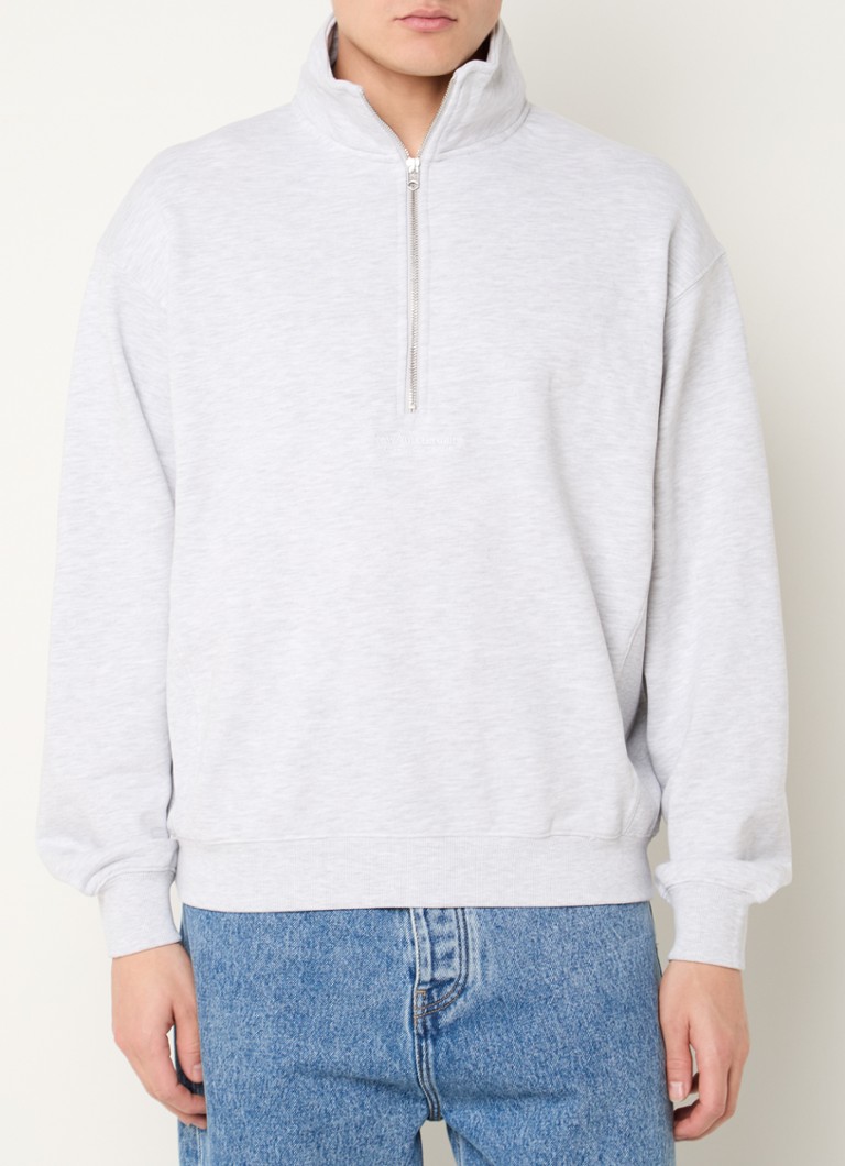 New Amsterdam Surf Association - Sweater met halve rits en logoborduring - Grijsmele